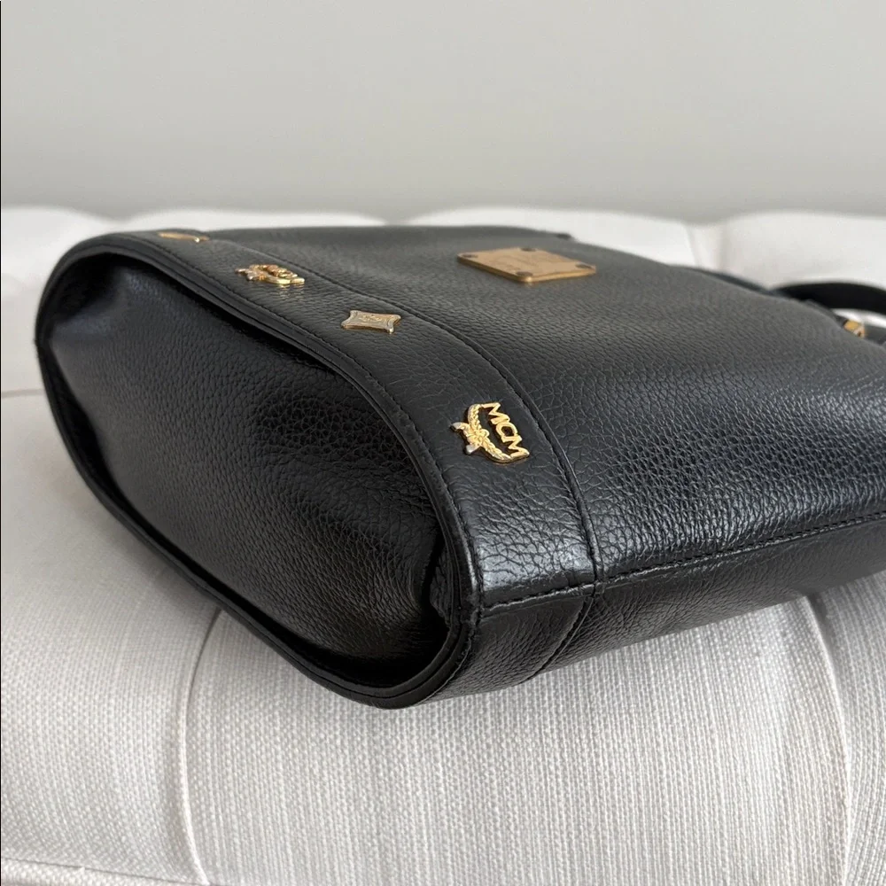 MCM Black Leather Top-Handle Satchel with Gold Hardware - Picture 5 of 13